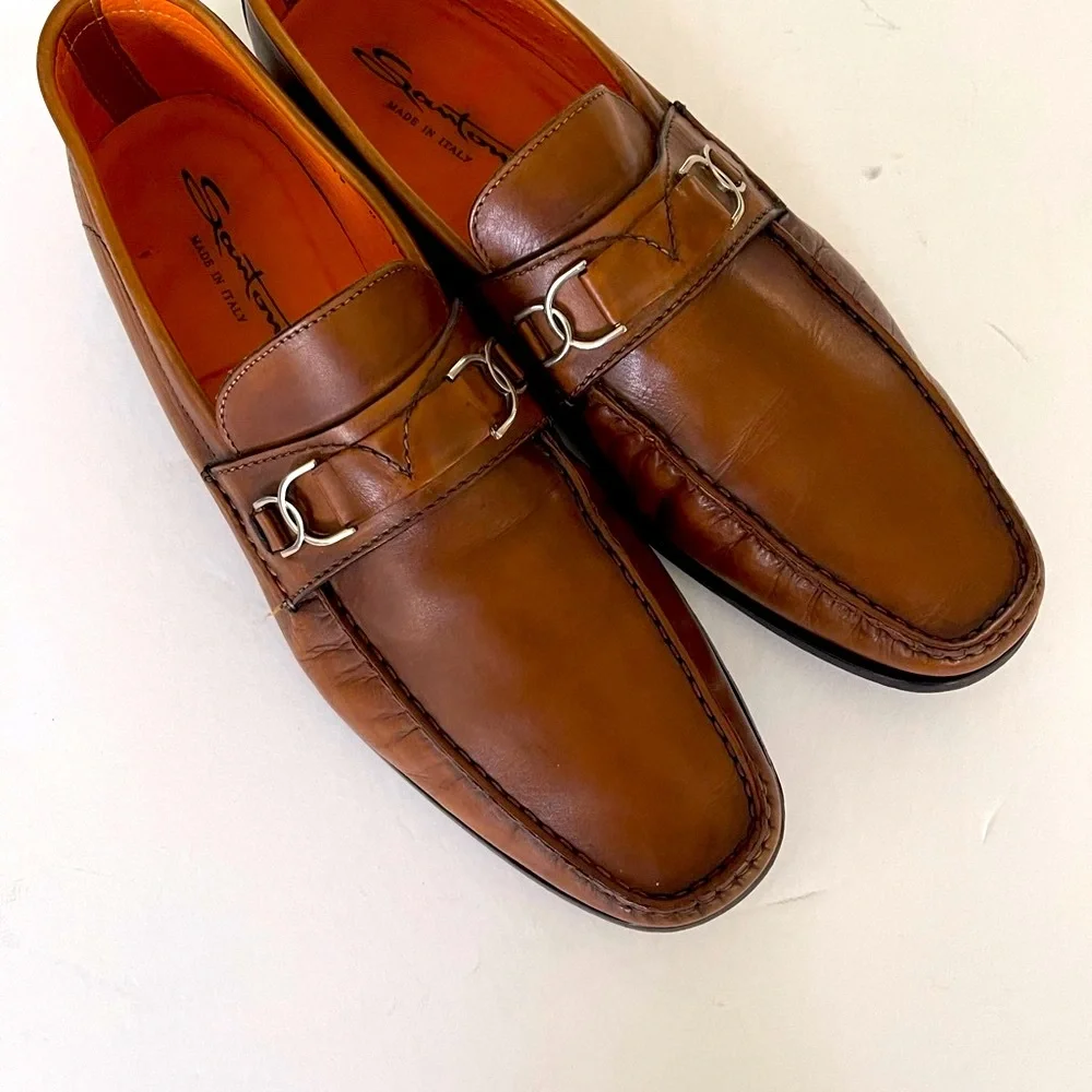 Santoni Brown Leather Bit Loafers